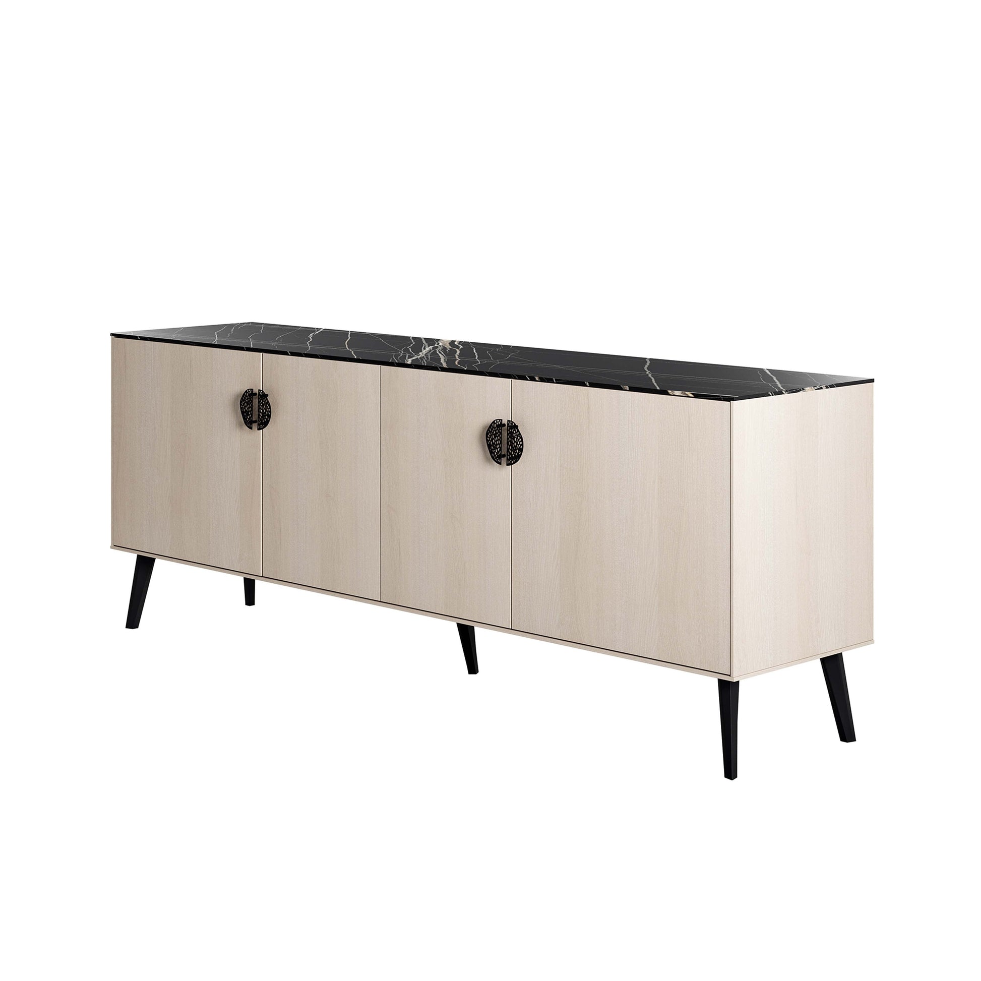 Manhattan Comfort Haley 79" White And Black Marble Mid-Century Modern Sideboard