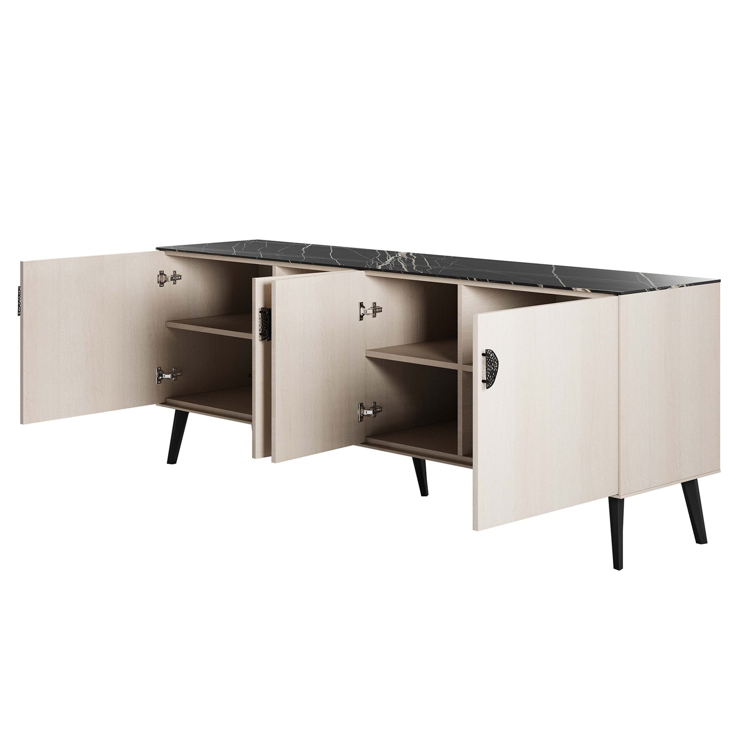 Manhattan Comfort Haley 79" White And Black Marble Mid-Century Modern Sideboard