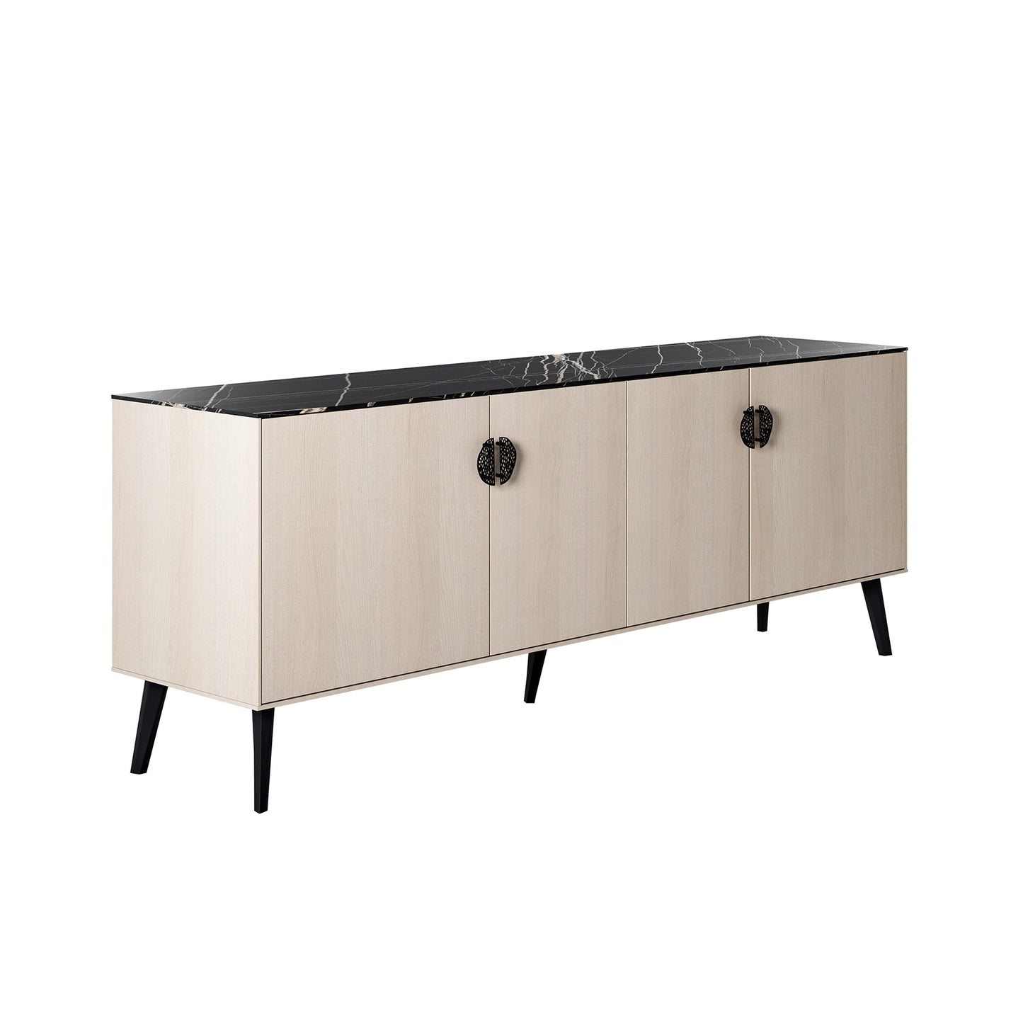 Manhattan Comfort Haley 79" White And Black Marble Mid-Century Modern Sideboard