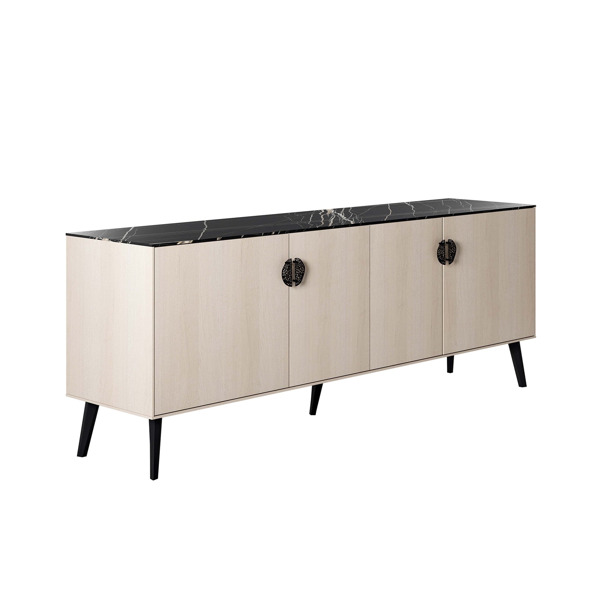 Manhattan Comfort Haley 79" White And Black Marble Mid-Century Modern Sideboard