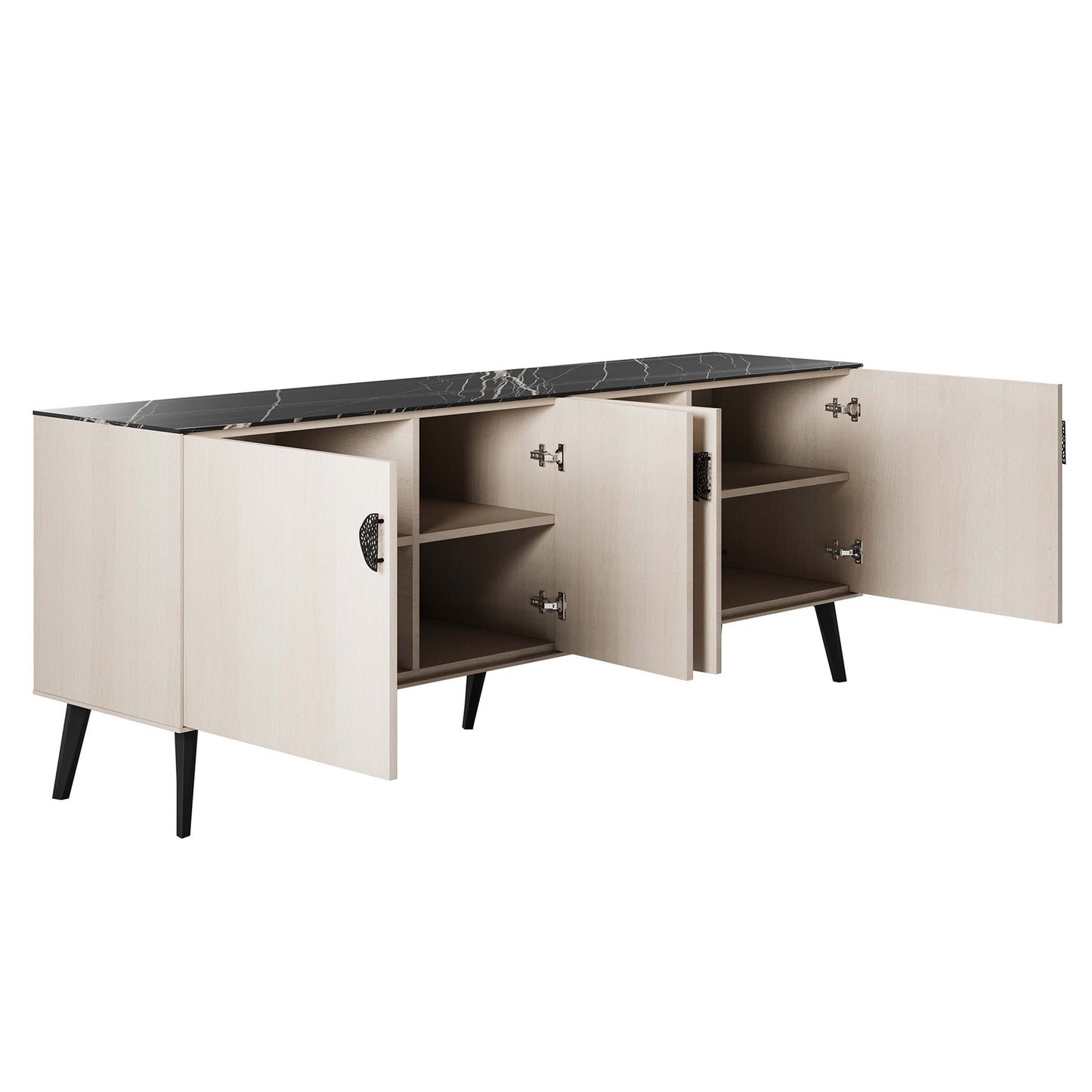 Manhattan Comfort Haley 79" White And Black Marble Mid-Century Modern Sideboard