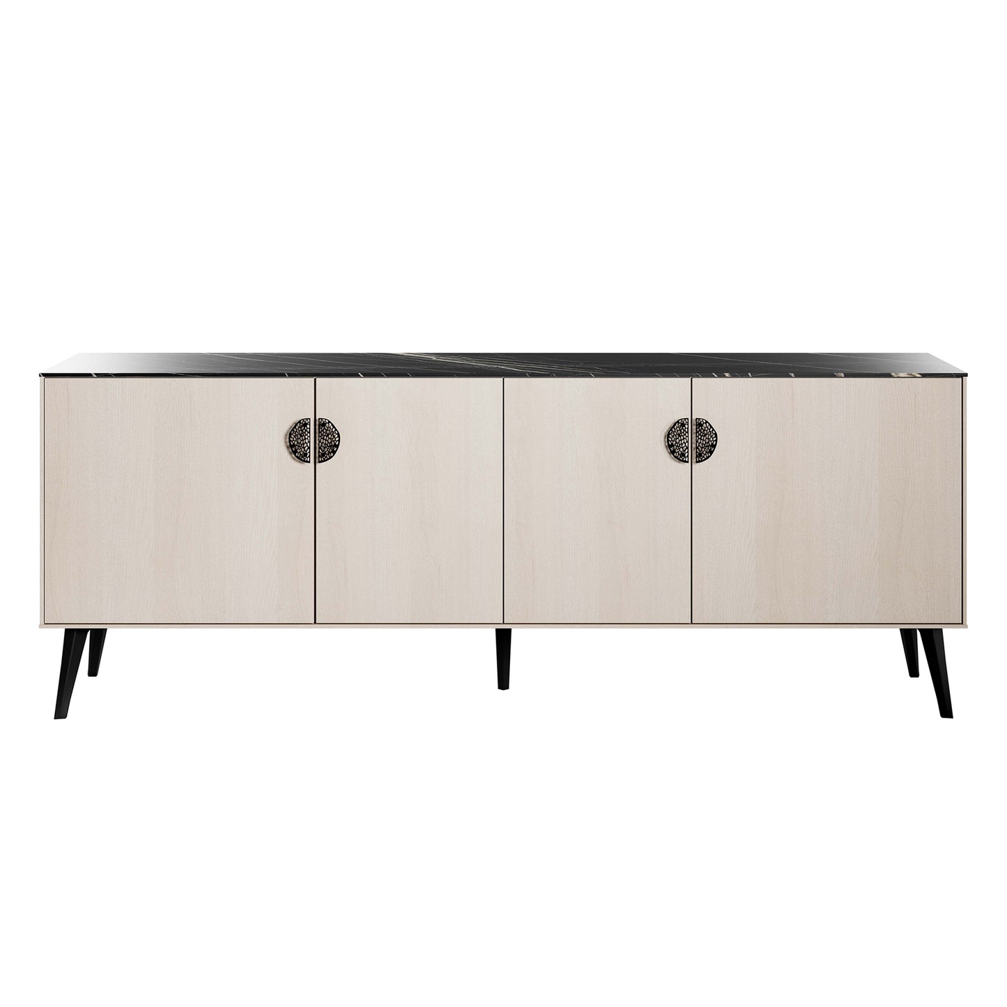 Manhattan Comfort Haley 79" White And Black Marble Mid-Century Modern Sideboard
