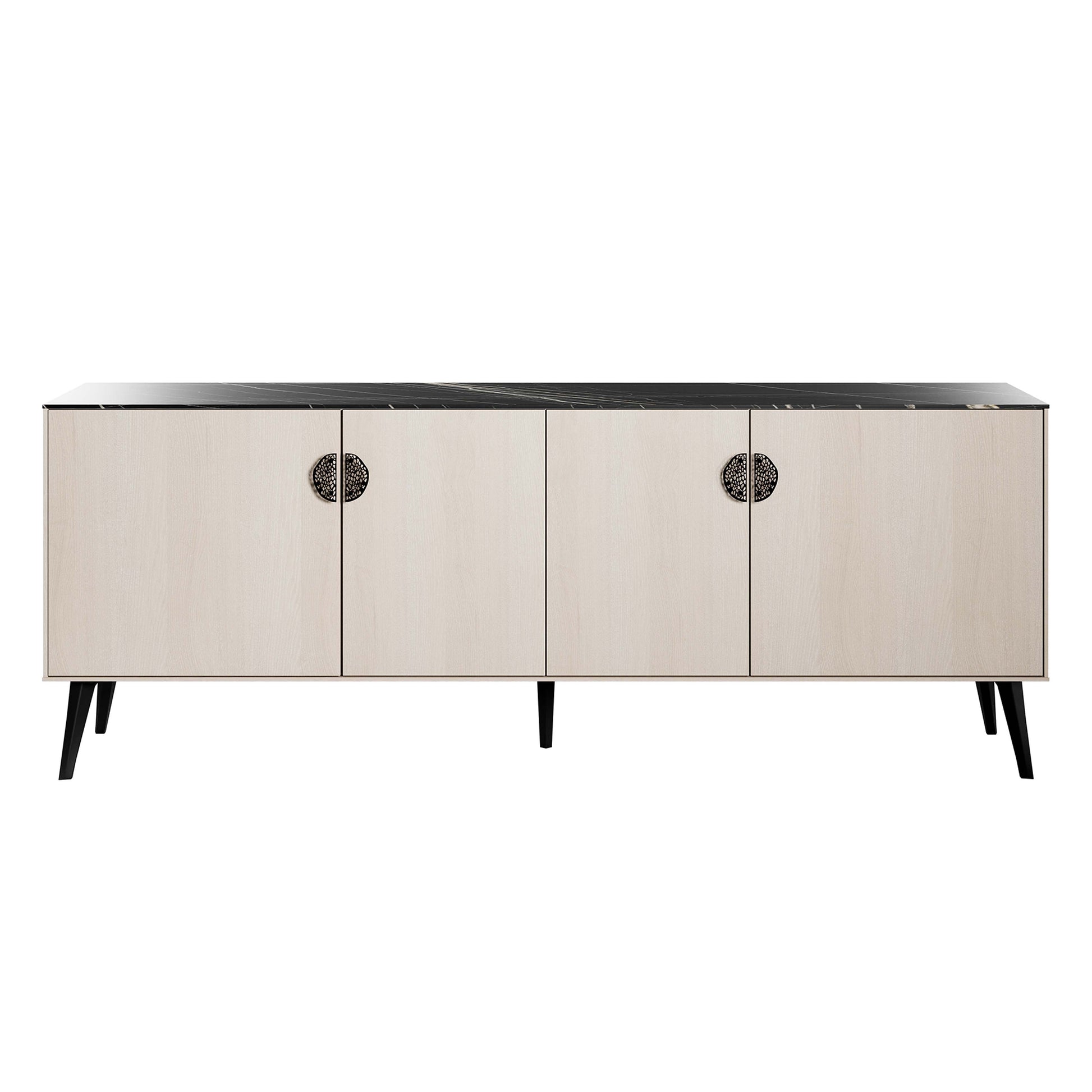 Manhattan Comfort Haley 79" White And Black Marble Mid-Century Modern Sideboard
