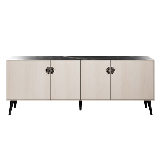 Manhattan Comfort Haley 79" White And Black Marble Mid-Century Modern Sideboard
