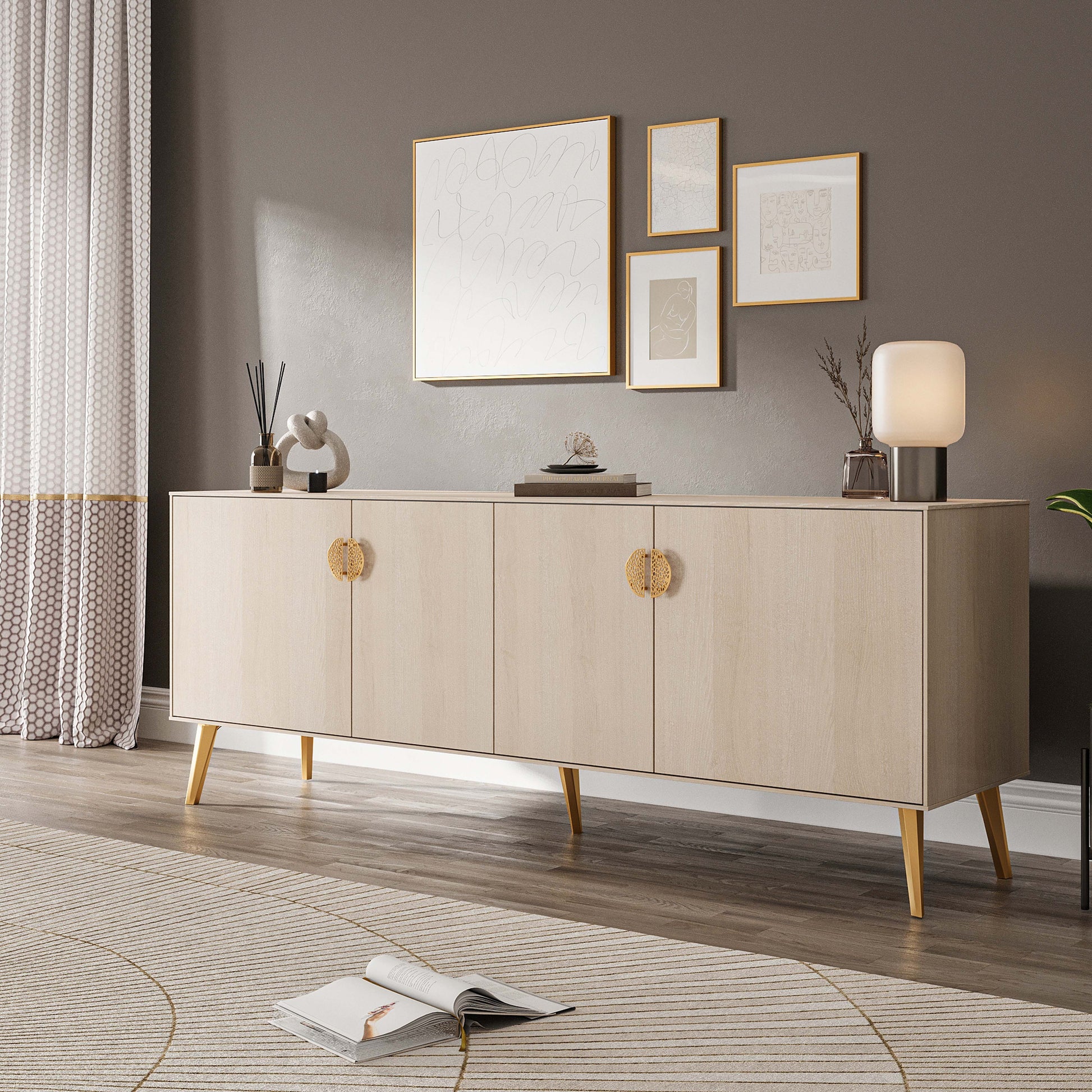 Manhattan Comfort Haley 79" White Mid-Century Modern Sideboard