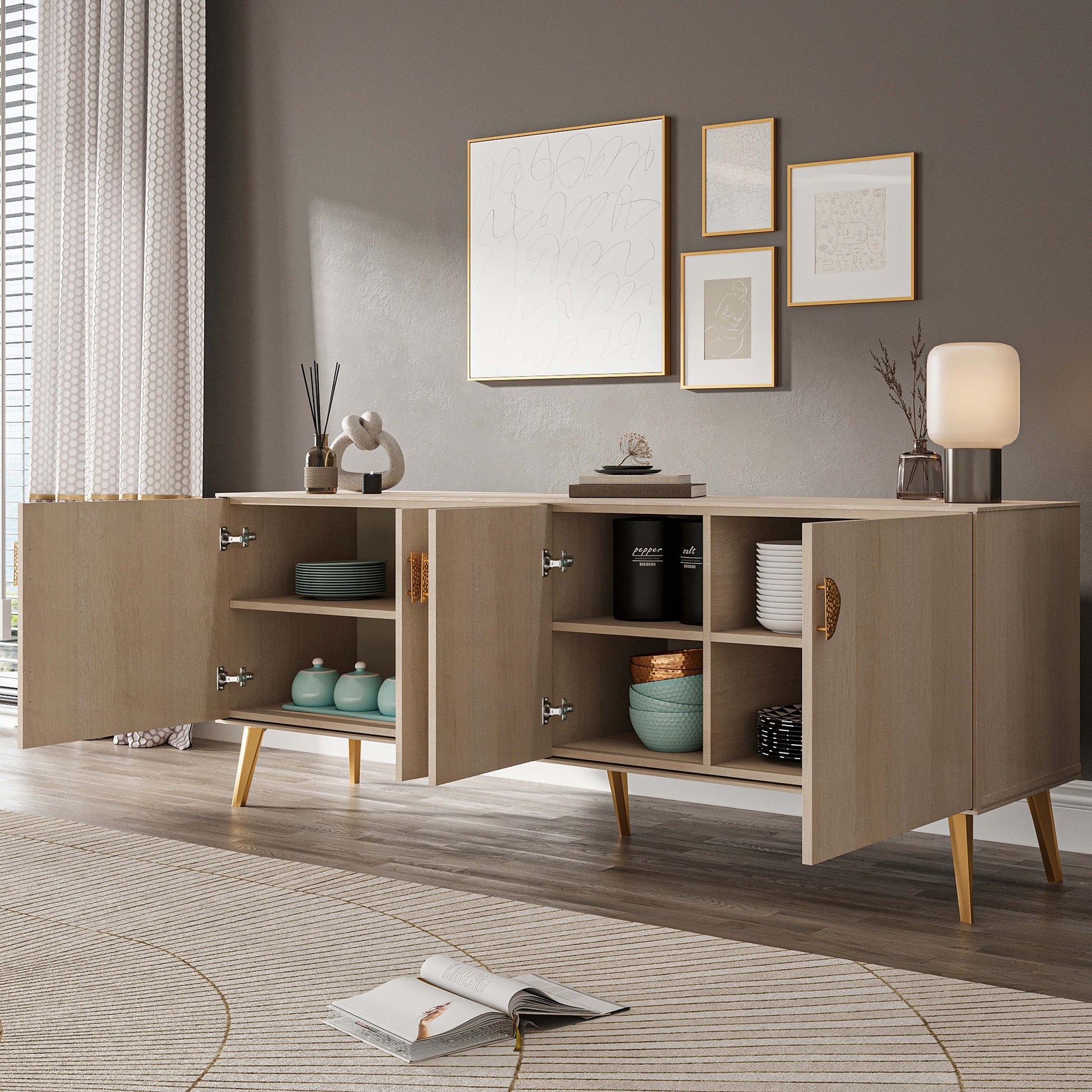 Manhattan Comfort Haley 79" White Mid-Century Modern Sideboard