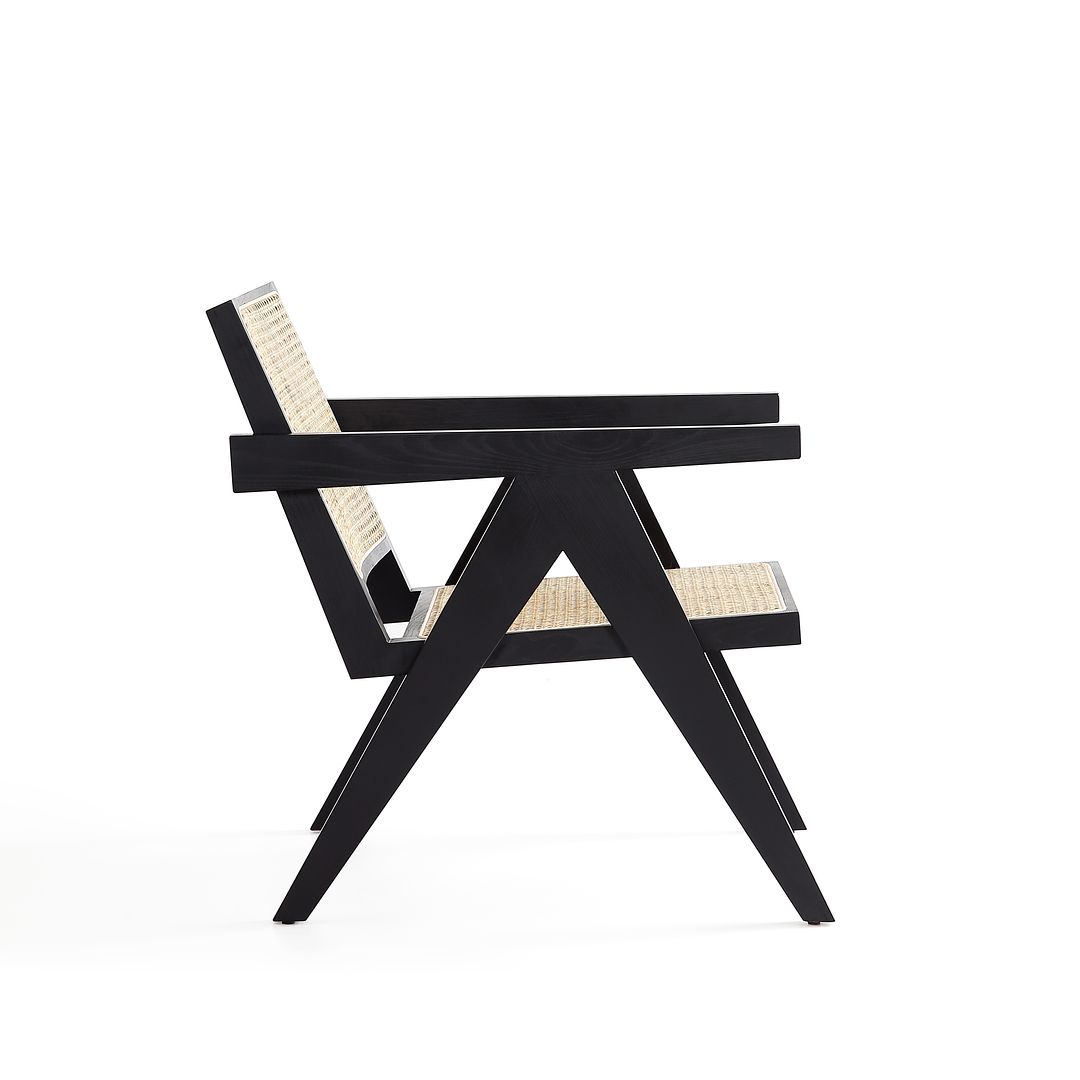 Manhattan Comfort Hamlet Accent Chair In Black & Natural Cane