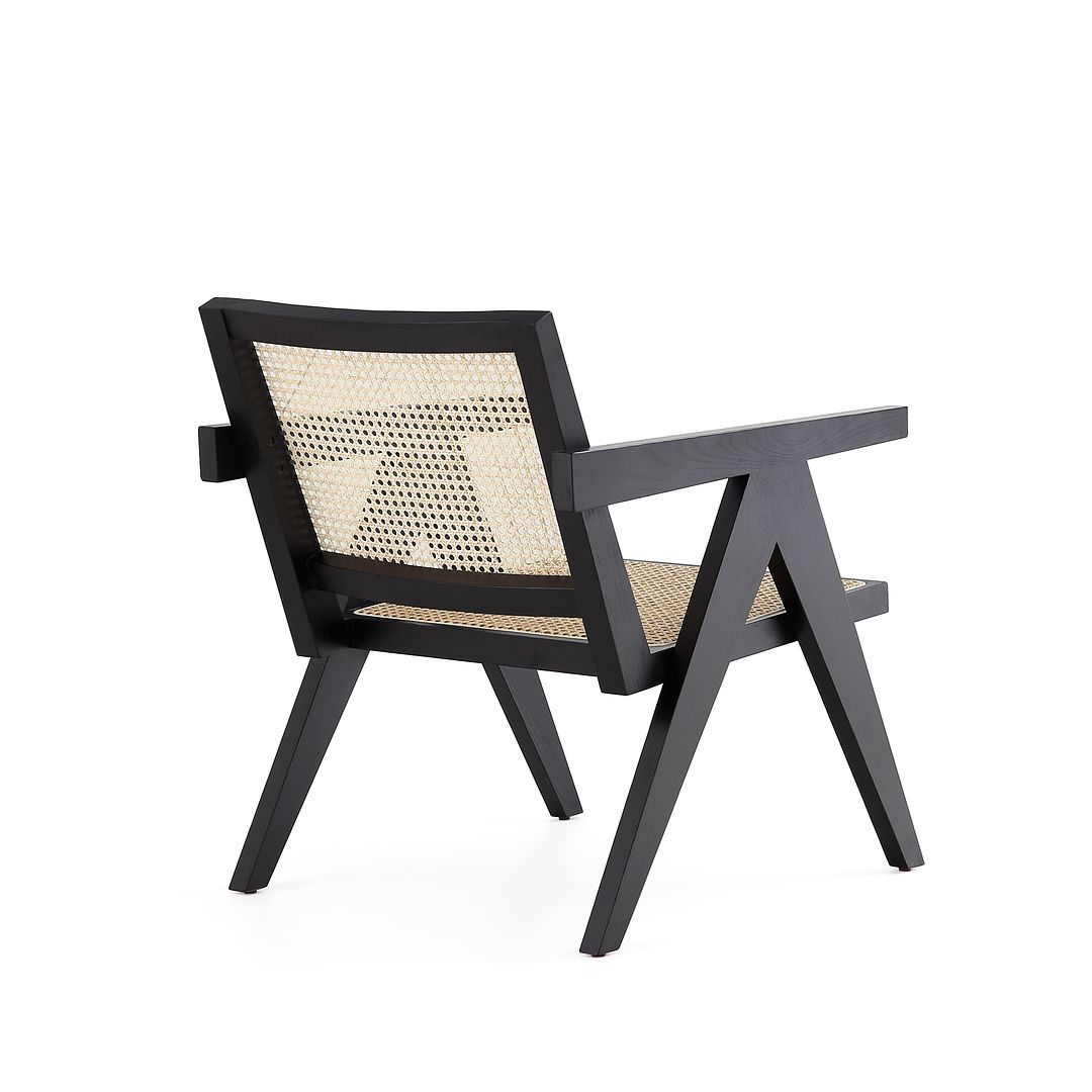 Manhattan Comfort Hamlet Accent Chair In Black & Natural Cane
