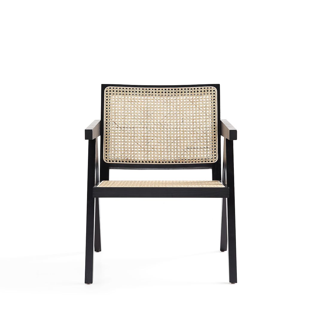 Manhattan Comfort Hamlet Accent Chair In Black & Natural Cane