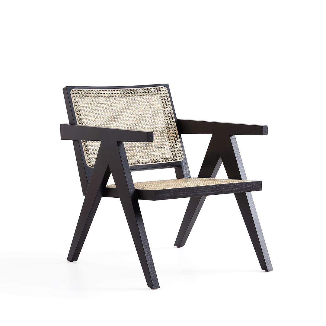Manhattan Comfort Hamlet Accent Chair In Black & Natural Cane
