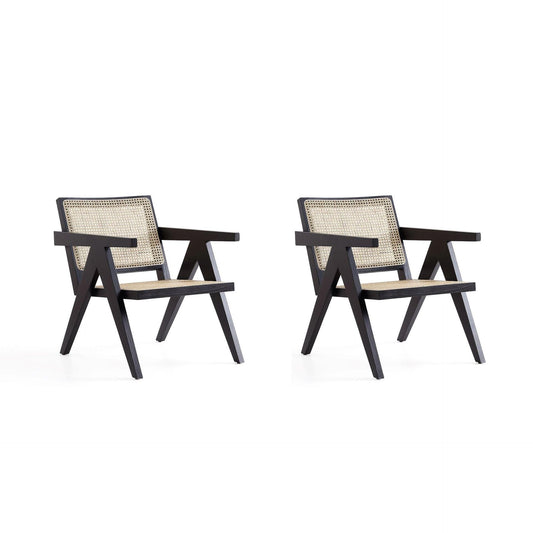 Manhattan Comfort Hamlet Black & Natural Cane Accent Chair In A Set Of 2