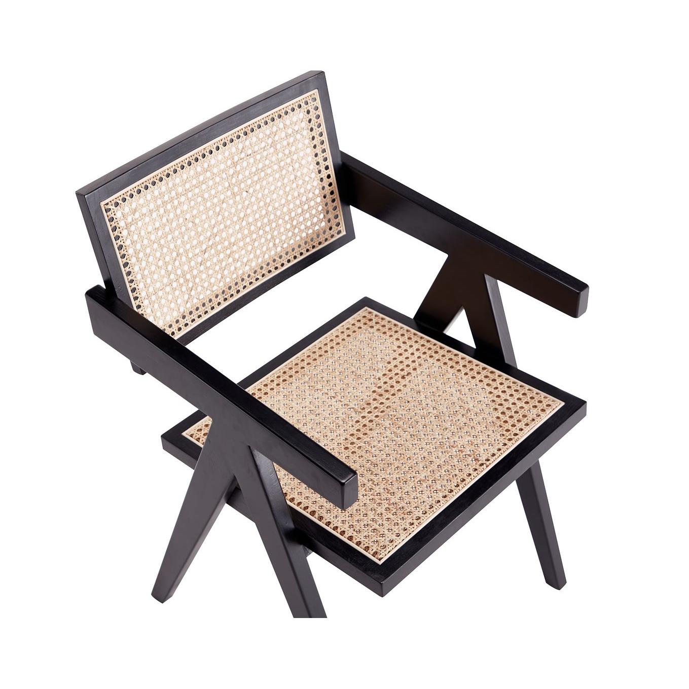 Manhattan Comfort Hamlet Black & Natural Cane Dining Arm Chair In A Set Of 2