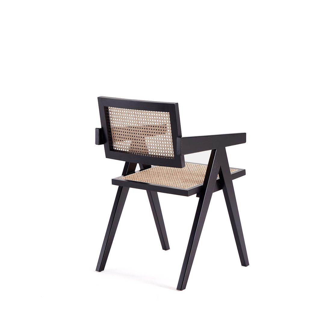 Manhattan Comfort Hamlet Black & Natural Cane Dining Arm Chair In A Set Of 2