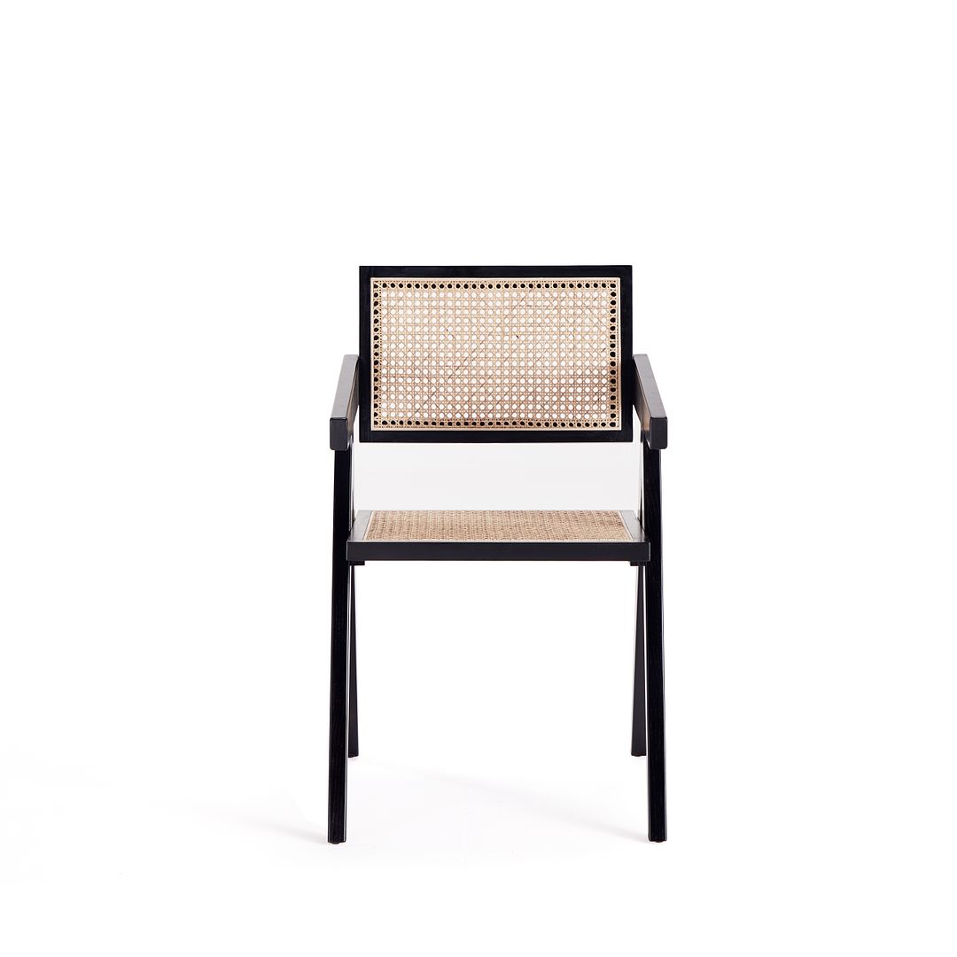 Manhattan Comfort Hamlet Black & Natural Cane Dining Arm Chair In A Set Of 2
