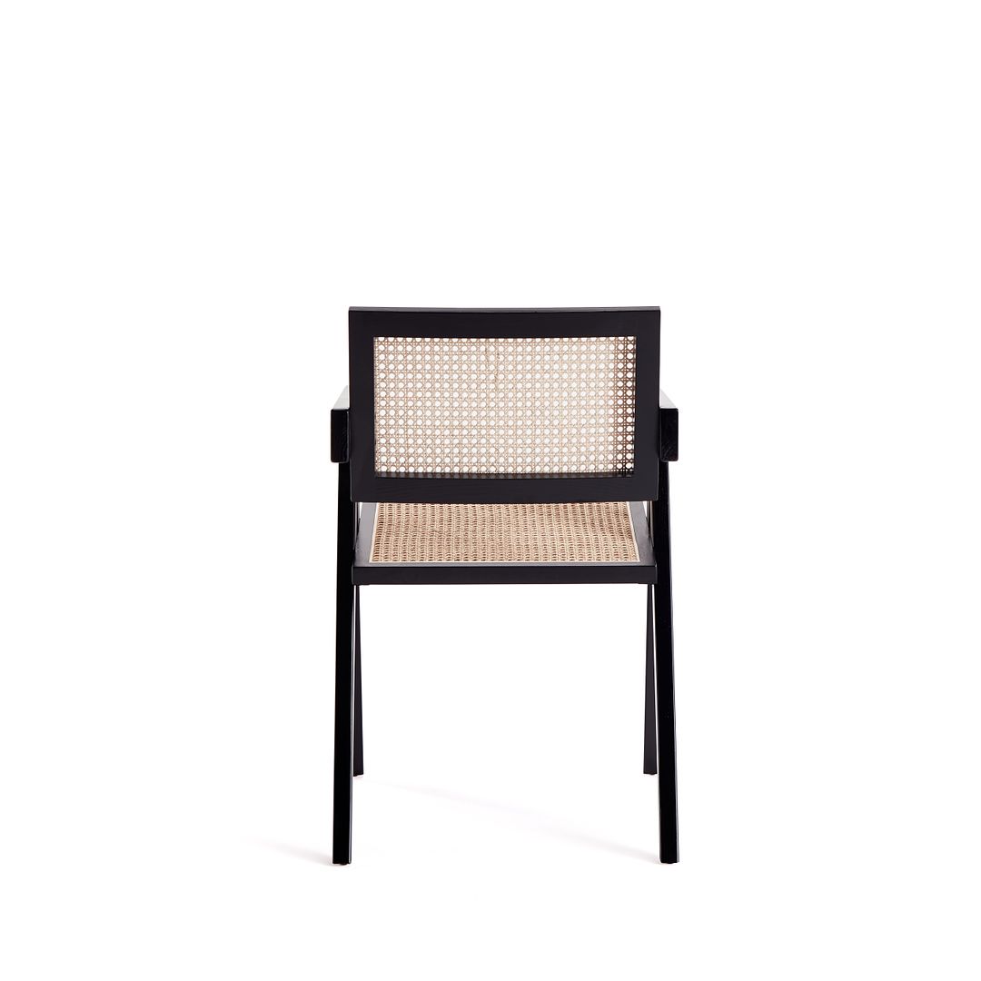 Manhattan Comfort Hamlet Black & Natural Cane Dining Arm Chair In A Set Of 2