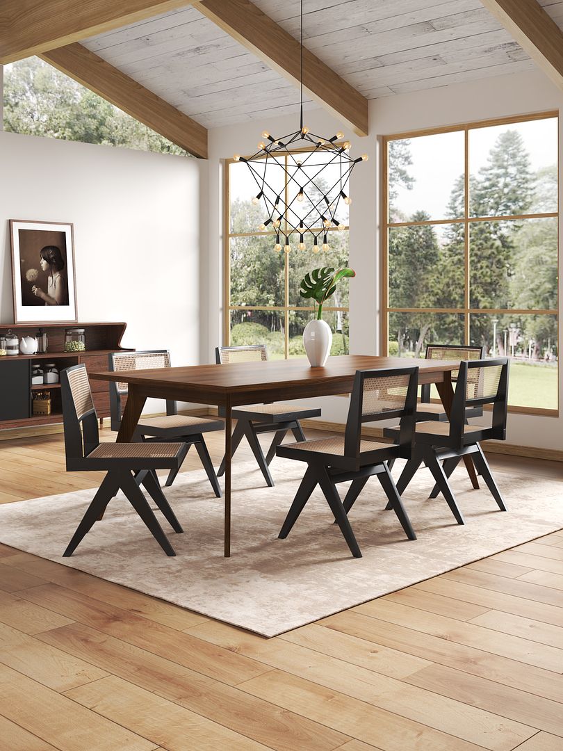 Manhattan Comfort Hamlet Black Natural Cane Dining Chairs In A