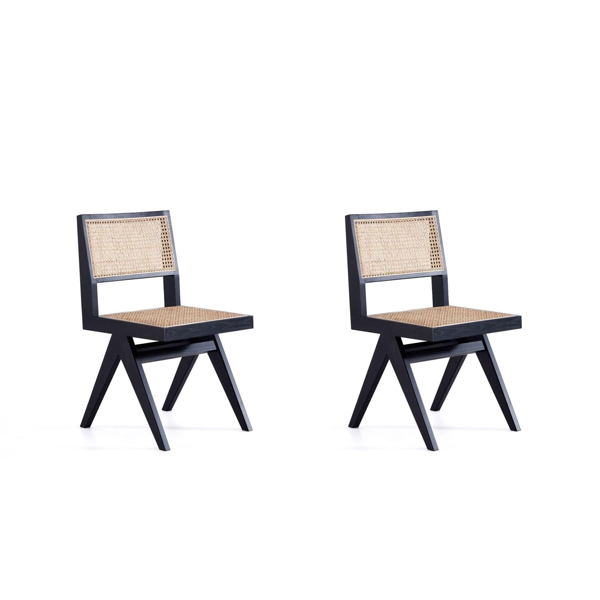Manhattan Comfort Hamlet Black & Natural Cane Dining Chairs In A Set Of 2