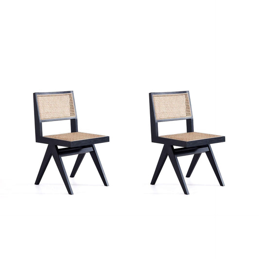 Manhattan Comfort Hamlet Black & Natural Cane Dining Chairs In A Set Of 2
