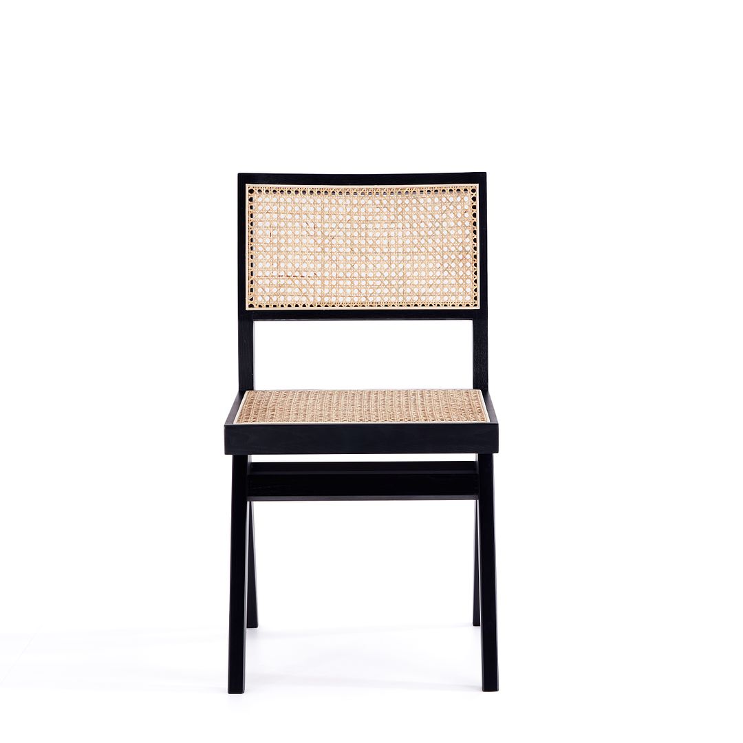 Manhattan Comfort Hamlet Black & Natural Cane Dining Chairs In A Set Of 4