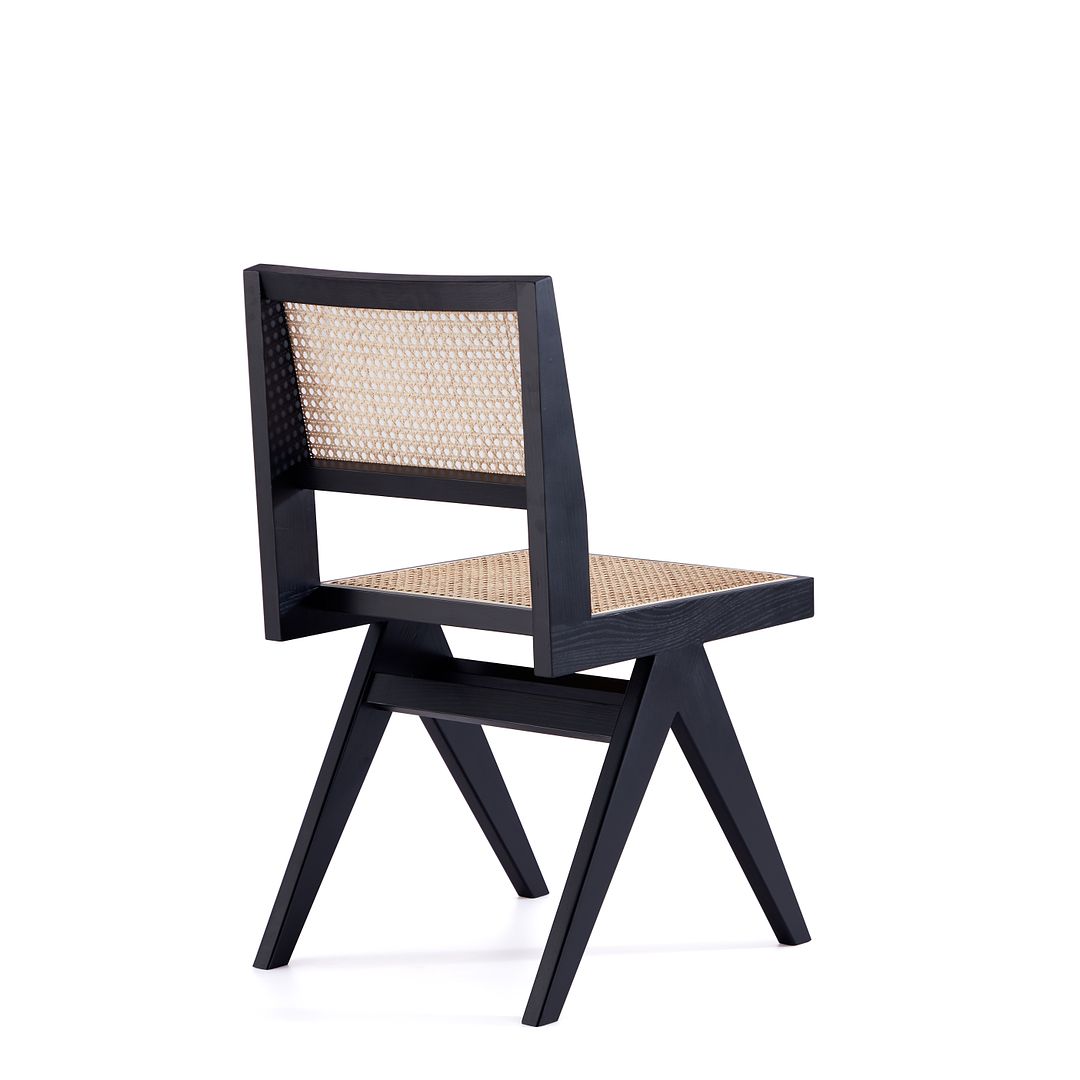 Manhattan Comfort Hamlet Black & Natural Cane Dining Chairs In A Set Of 4