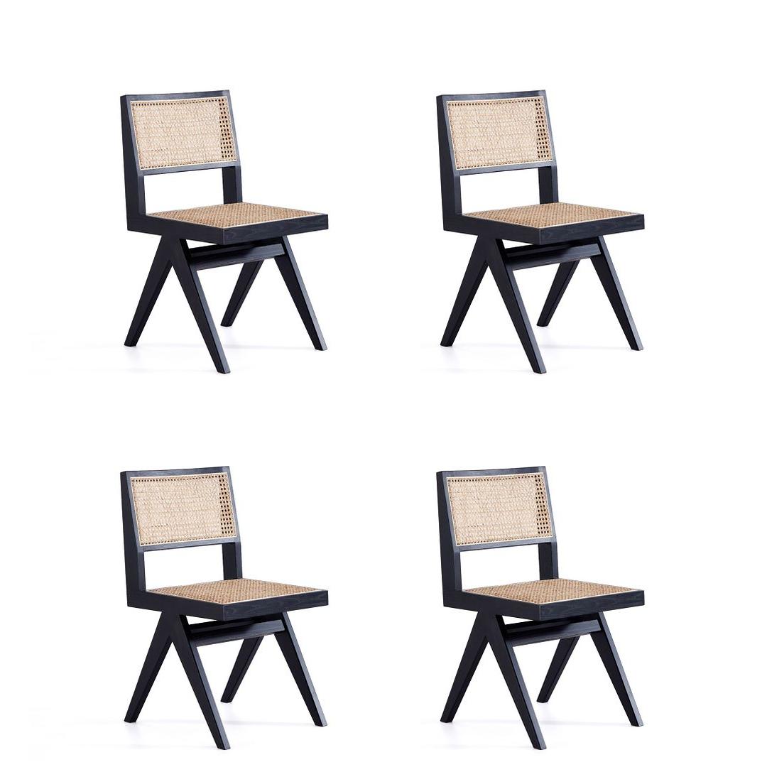 Manhattan Comfort Hamlet Black & Natural Cane Dining Chairs In A Set Of 4