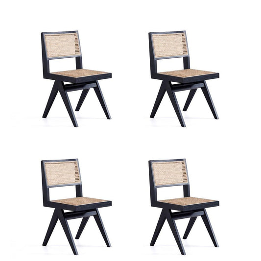 Manhattan Comfort Hamlet Black & Natural Cane Dining Chairs In A Set Of 4