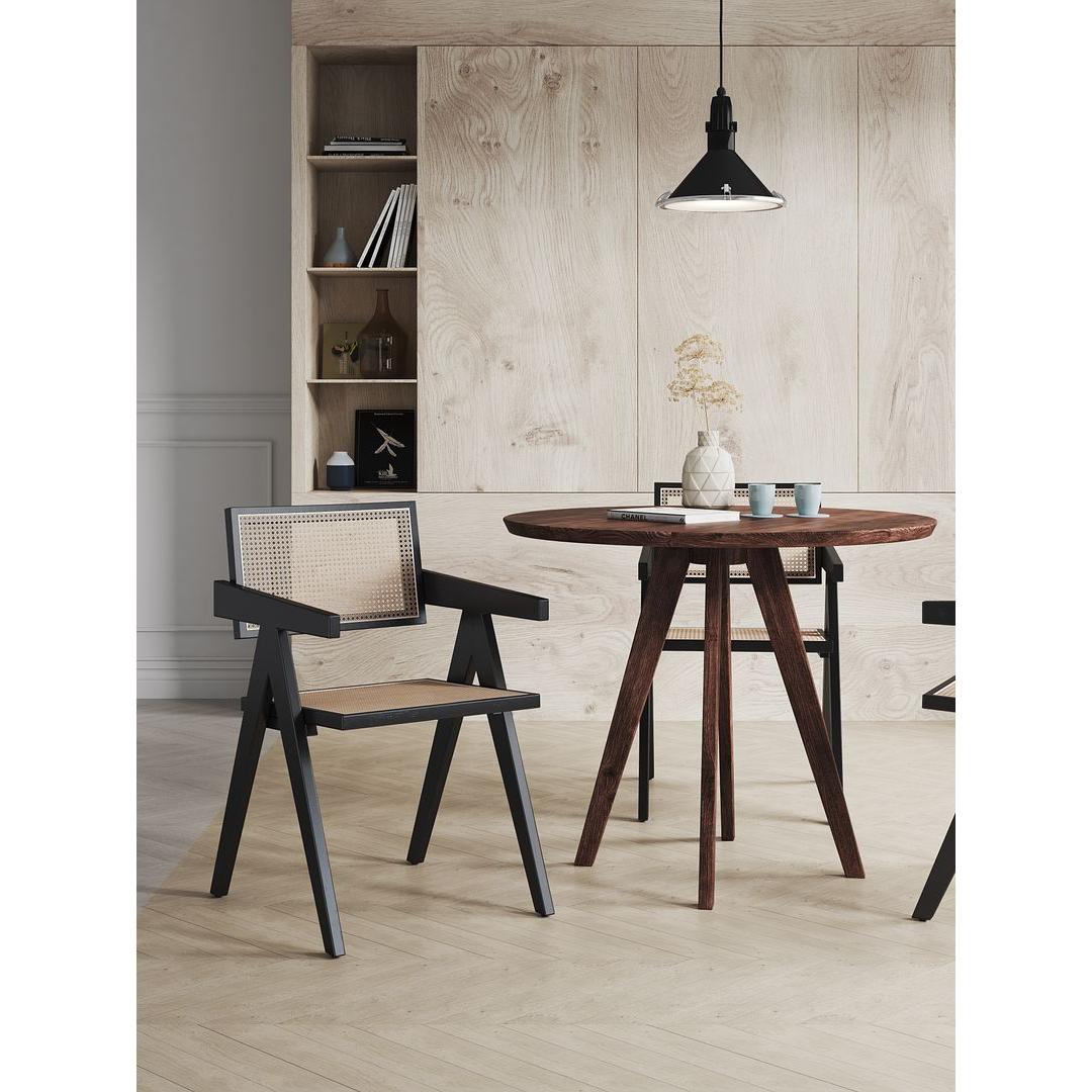 Manhattan Comfort Hamlet Dining Arm Chair In Black & Natural Cane