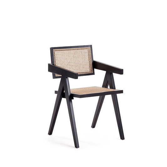 Manhattan Comfort Hamlet Dining Arm Chair In Black & Natural Cane