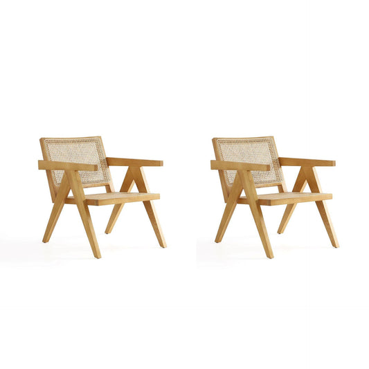 Manhattan Comfort Hamlet Nature Cane Accent Chair In A Set Of 2