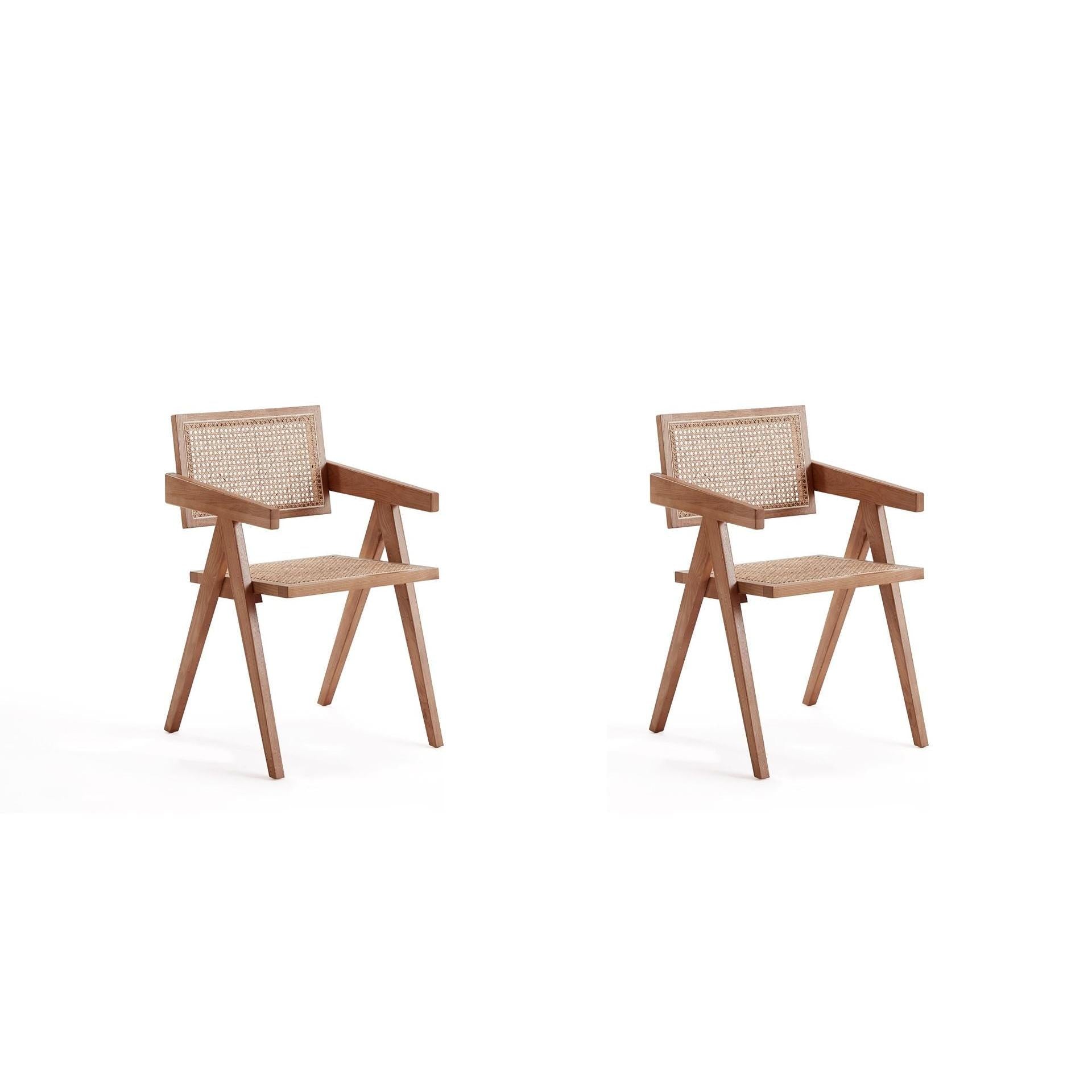 Manhattan Comfort Hamlet Nature Cane Dining Arm Chair In A Set Of 2