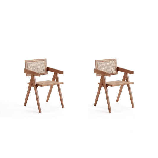 Manhattan Comfort Hamlet Nature Cane Dining Arm Chair In A Set Of 2