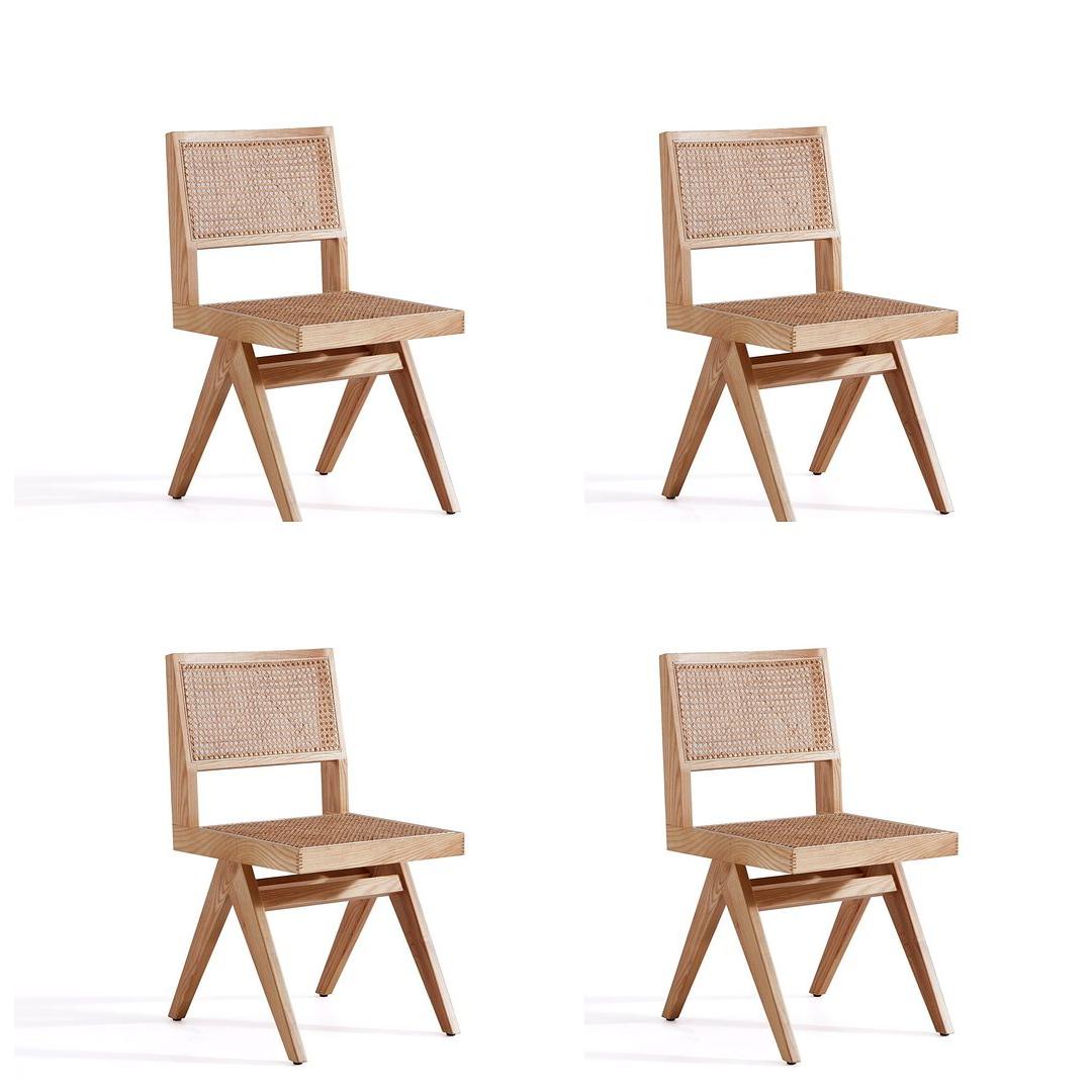 Manhattan Comfort Hamlet Nature Cane Dining Chairs In A Set Of 4