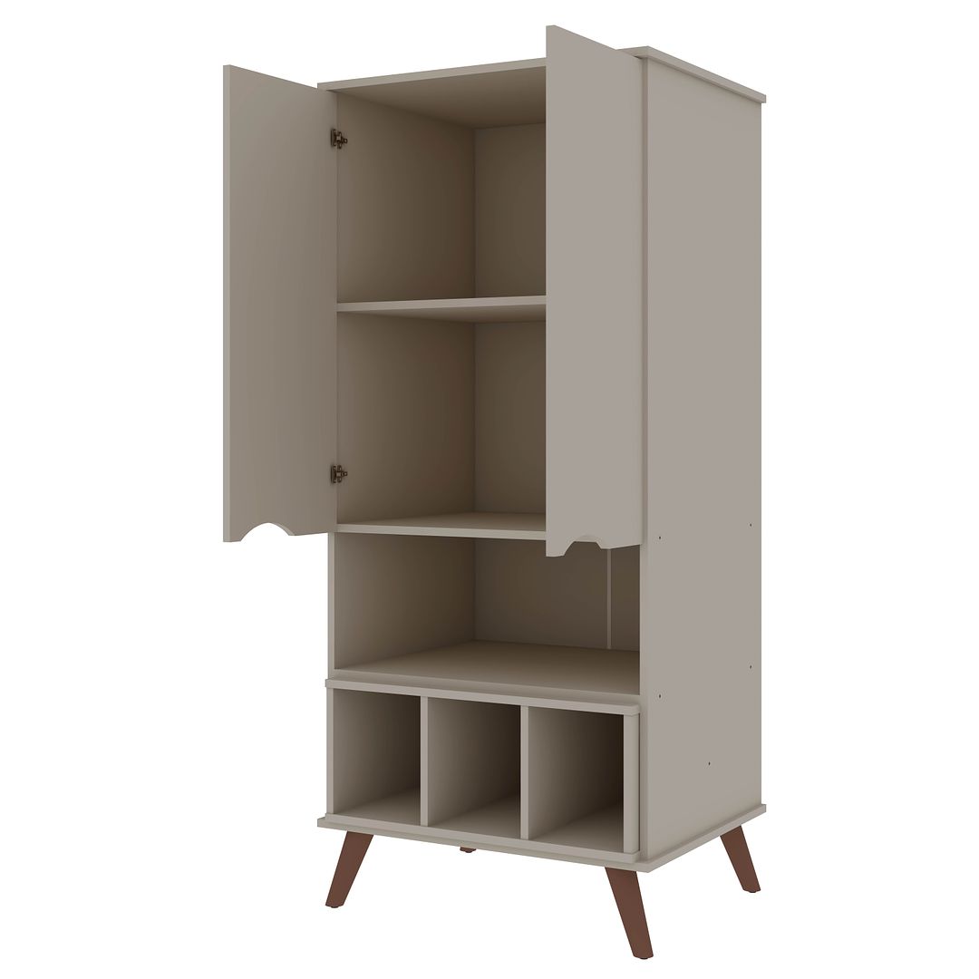 Manhattan Comfort Hampton 27" Off White Display Cabinet With 6-Shelves & Solid Wood Legs