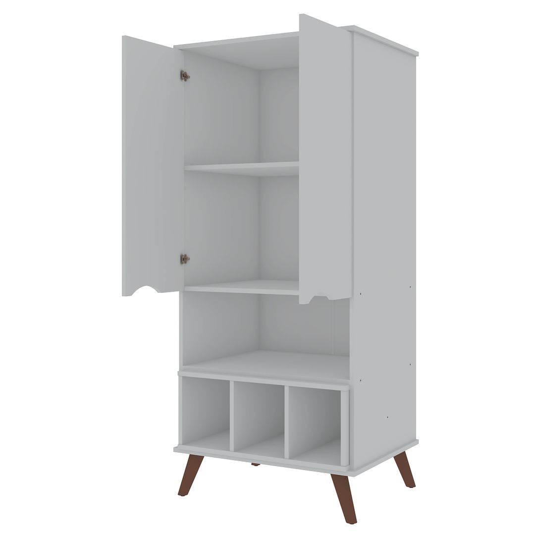 Manhattan Comfort Hampton 27" White Display Cabinet With 6-Shelves & Solid Wood Legs