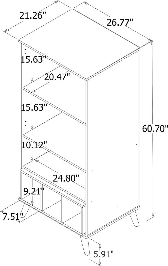 Manhattan Comfort Hampton 27" White Display Cabinet With 6-Shelves & Solid Wood Legs