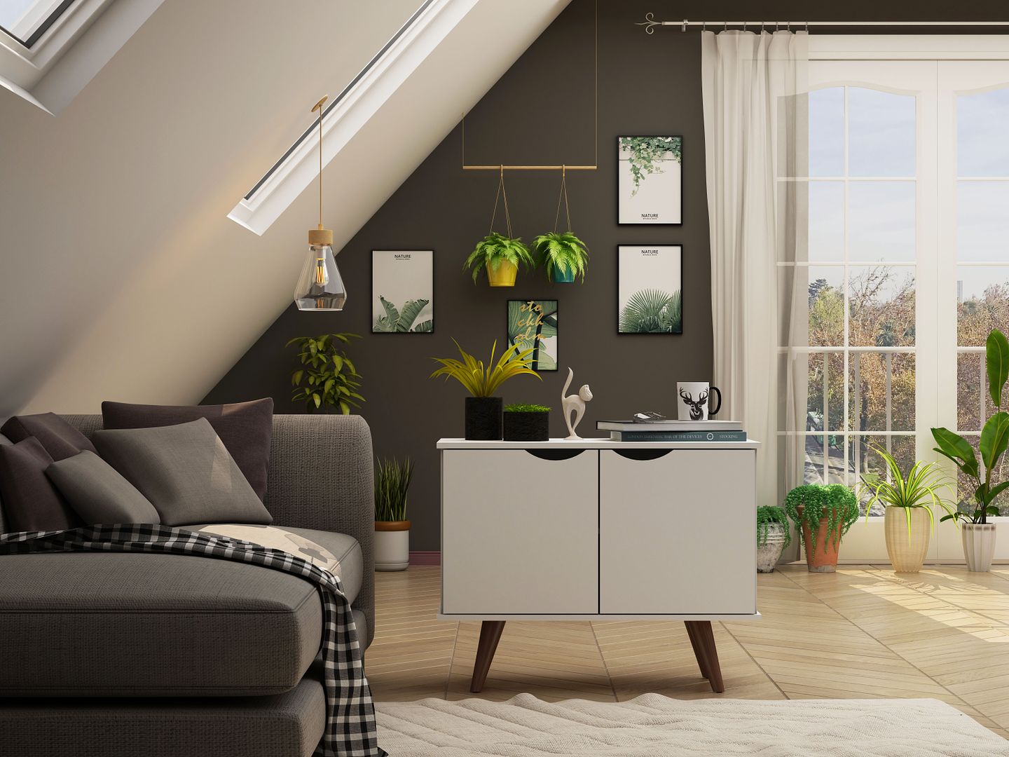 Manhattan Comfort Hampton 33" White Accent Cabinet With 2 Shelves & Solid Wooden Legs
