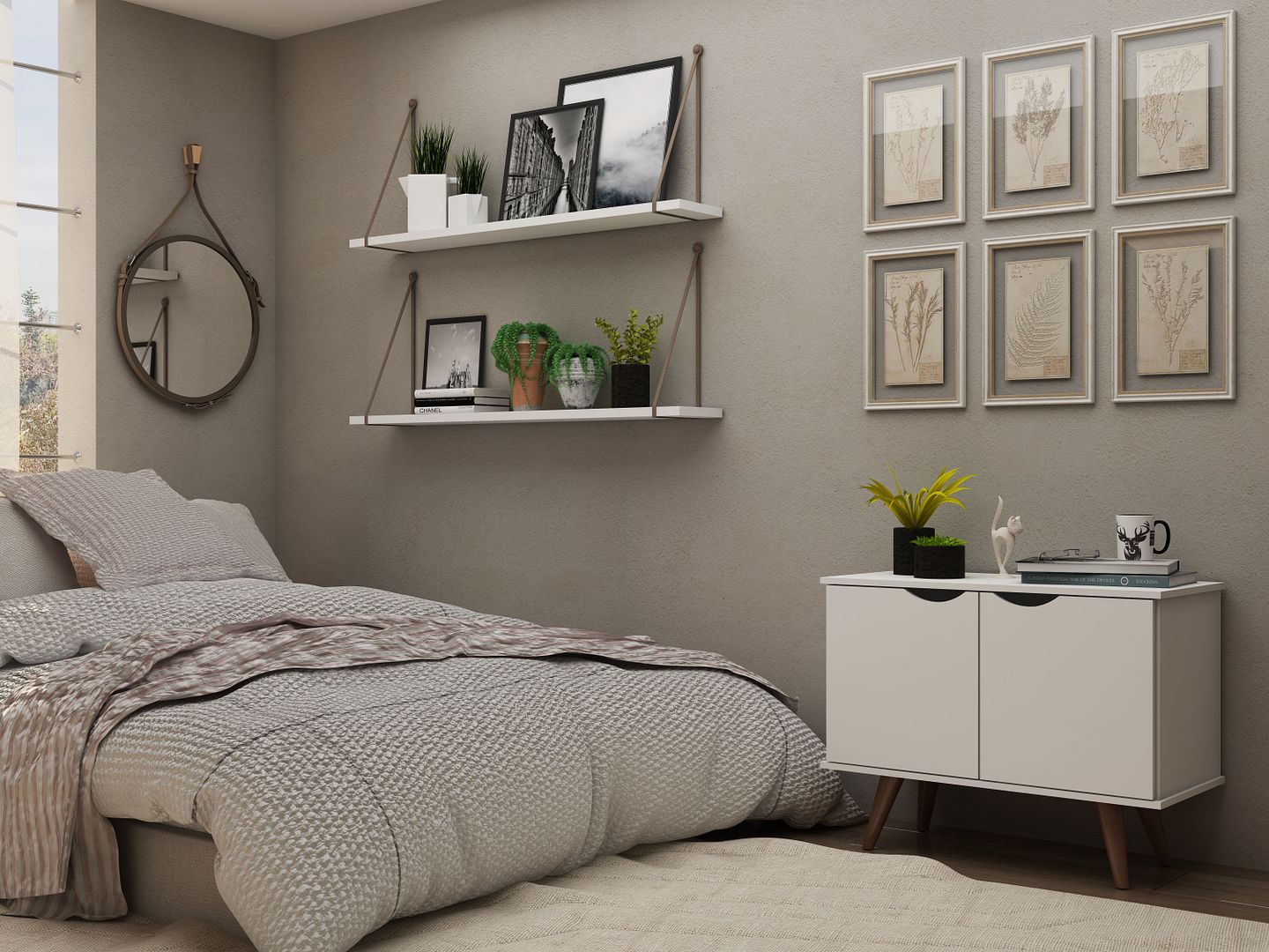 Manhattan Comfort Hampton 33" White Accent Cabinet With 2 Shelves & Solid Wooden Legs