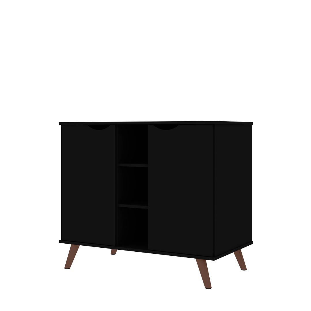 Manhattan Comfort Hampton 39" Black Buffet Stand Cabinet With 7 Shelves & Solid Wood Legs