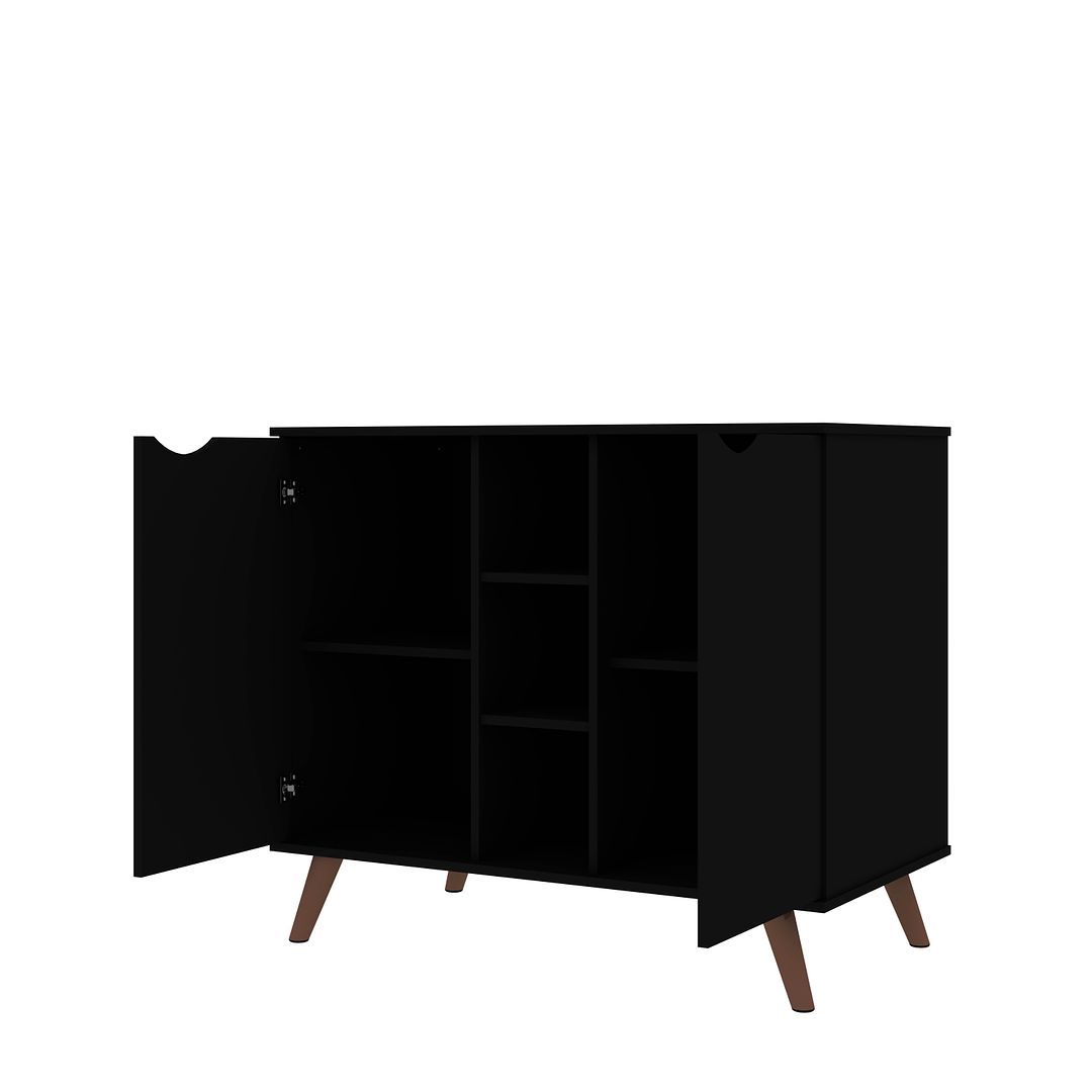 Manhattan Comfort Hampton 39" Black Buffet Stand Cabinet With 7 Shelves & Solid Wood Legs