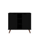 Manhattan Comfort Hampton 39" Black Buffet Stand Cabinet With 7 Shelves & Solid Wood Legs