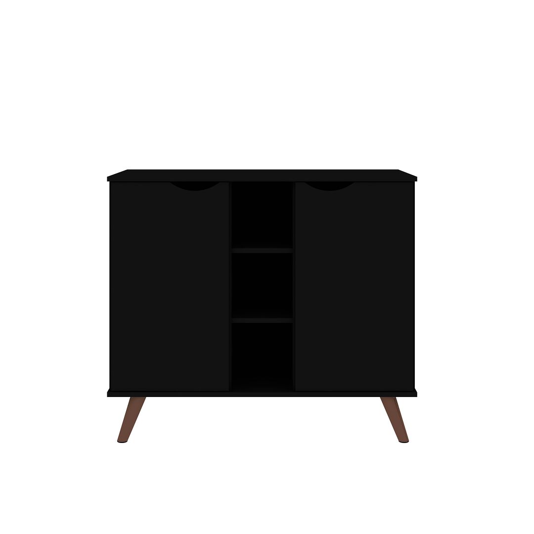 Manhattan Comfort Hampton 39" Black Buffet Stand Cabinet With 7 Shelves & Solid Wood Legs