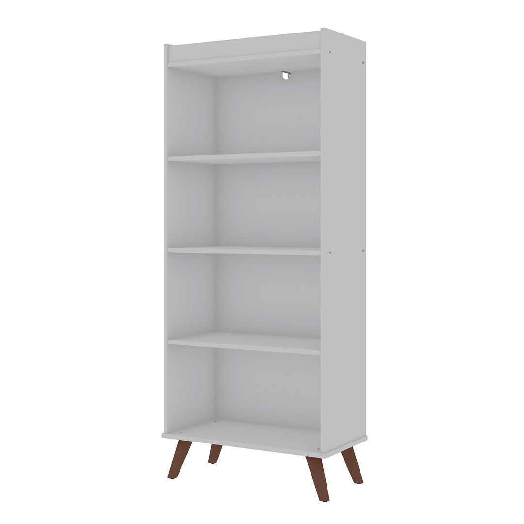 Manhattan Comfort Hampton 4-Tier White Bookcase Shelving Unit With Solid Wooden Legs