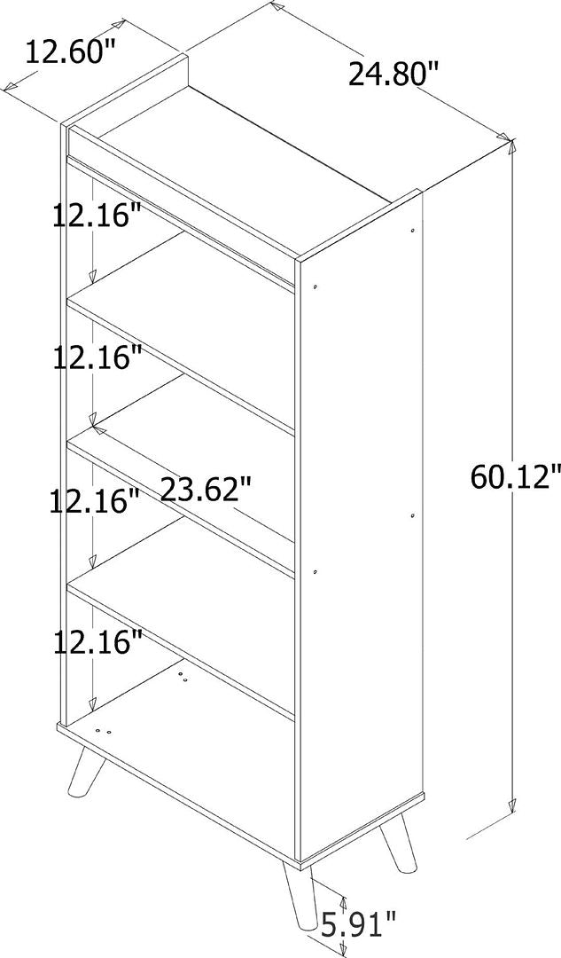 Manhattan Comfort Hampton 4-Tier White Bookcase Shelving Unit With Solid Wooden Legs