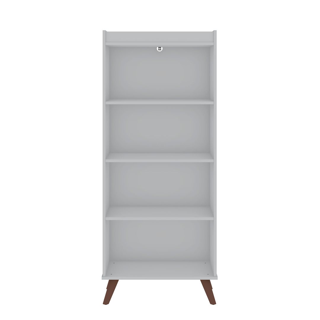 Manhattan Comfort Hampton 4-Tier White Bookcase Shelving Unit With Solid Wooden Legs