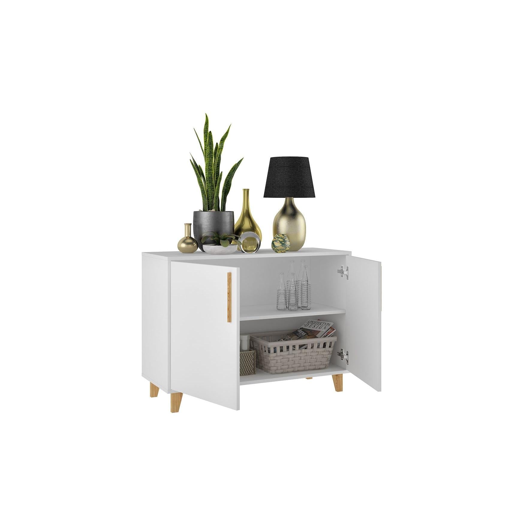 Manhattan Comfort Herald Double Side Cabinet With 2 Shelves In White