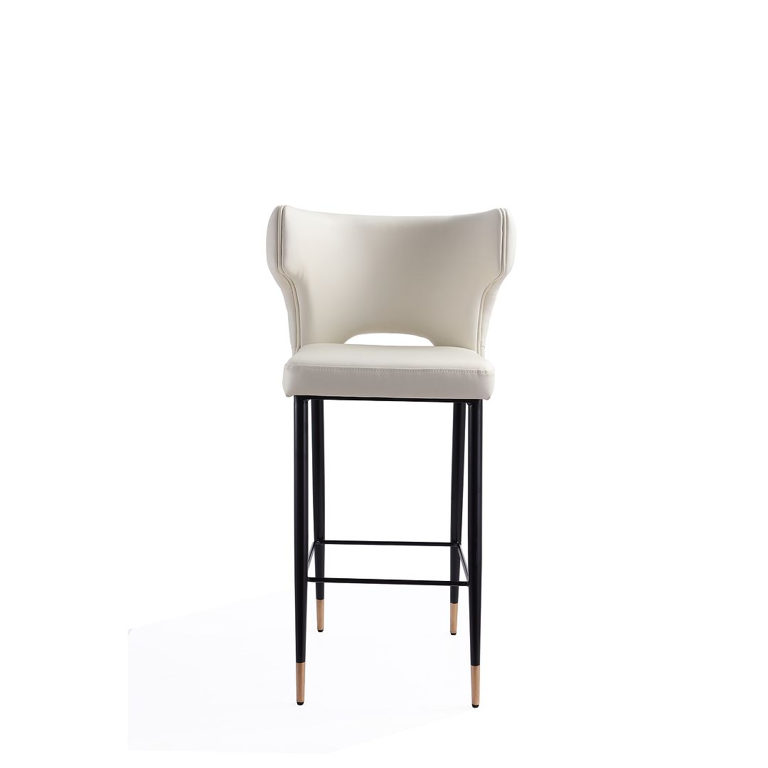 Manhattan Comfort Holguin 41"H Cream, Black & Gold Wooden Barstool