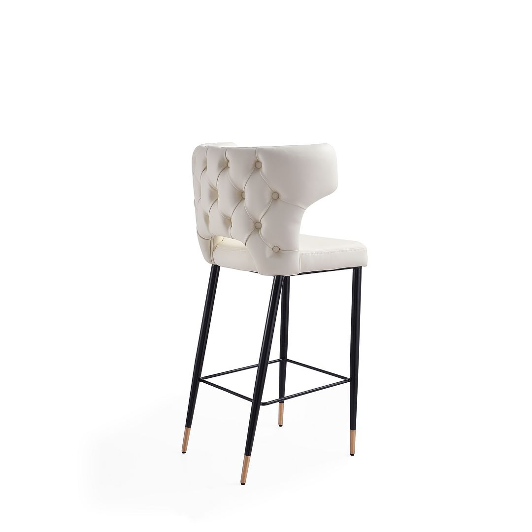 Manhattan Comfort Holguin 41"H Cream, Black & Gold Wooden Barstool
