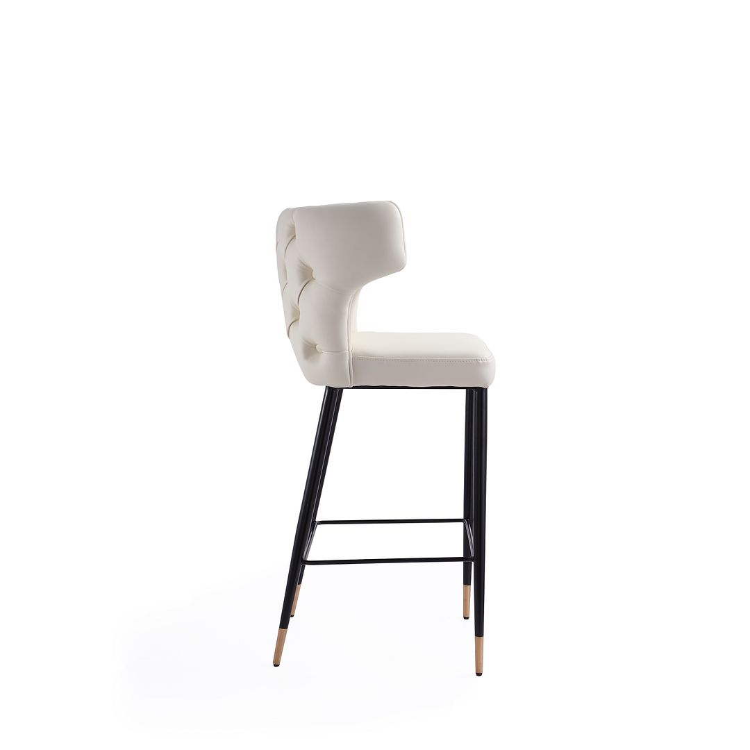 Manhattan Comfort Holguin 41"H Cream, Black & Gold Wooden Barstool