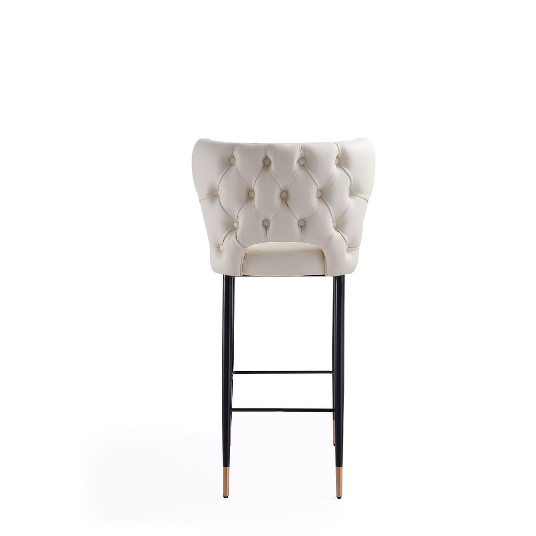 Manhattan Comfort Holguin 41"H Cream, Black & Gold Wooden Barstool