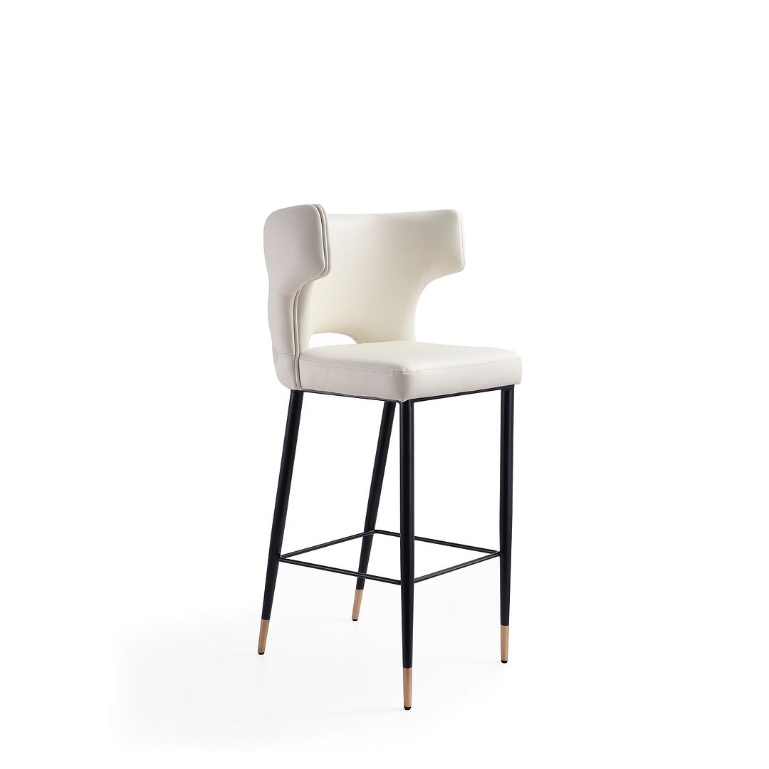 Manhattan Comfort Holguin 41"H Cream, Black & Gold Wooden Barstool